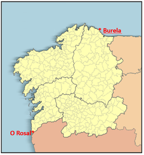 Figure 1. Map of Galicia, showing the two districts where Vespa velutina was first detected in 2012